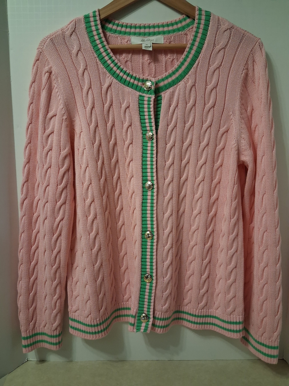 Lilly Pulitzer Brockton Crew Neck Cardigan Pink & Green XL